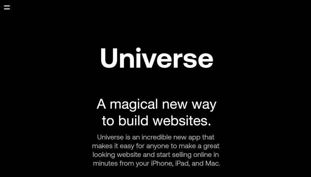 Universeの公式サイトトップページ画像