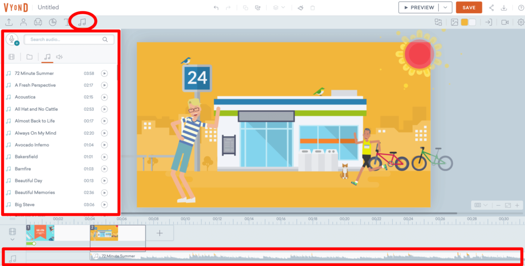 VyondのBGM設定のスクリーンショット