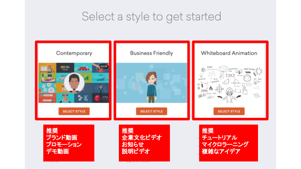 Vyondのスタイル選択のスクリーンショット