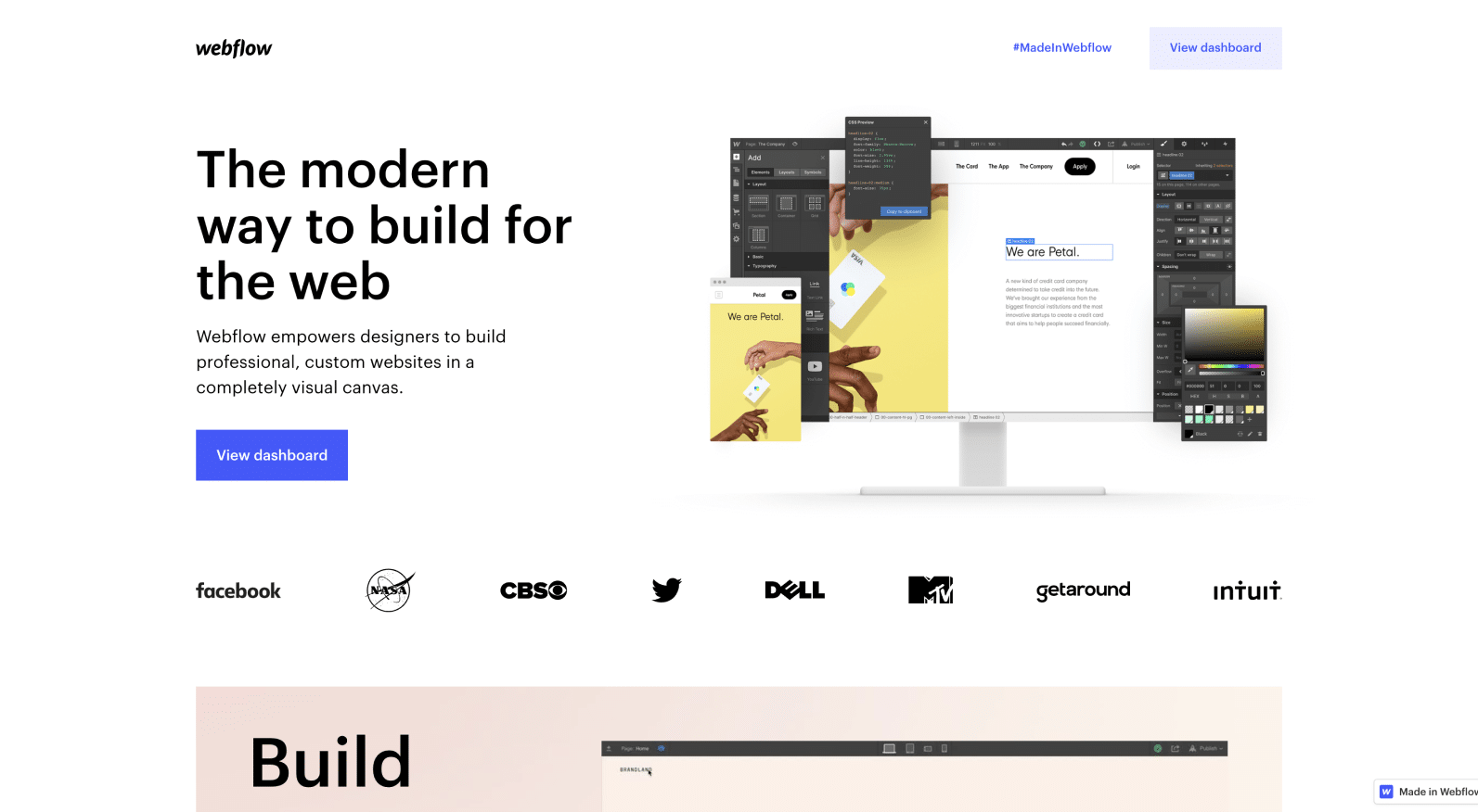 Webflowのランディングページのスクリーンショット