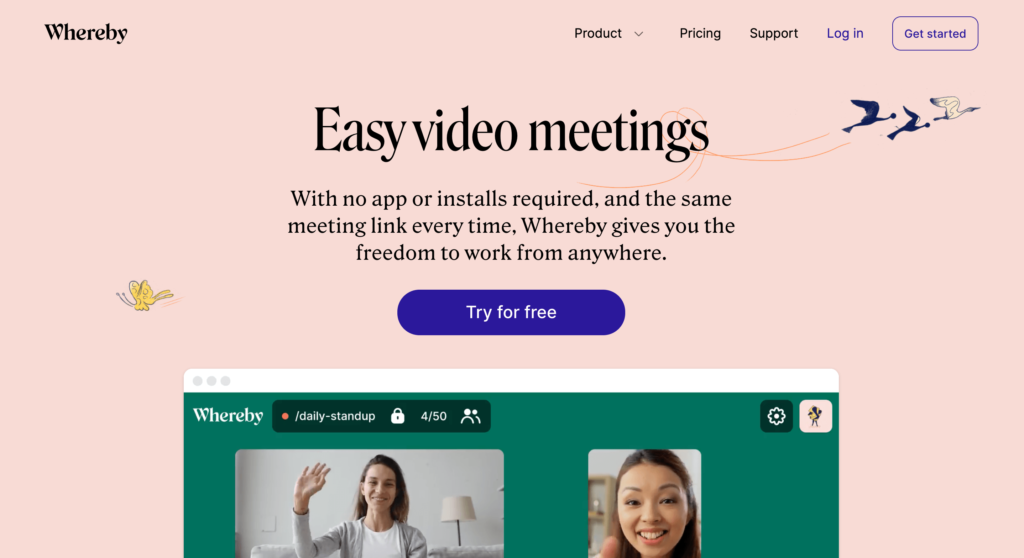 Whereby公式サイトのトップページのスクリーンショット