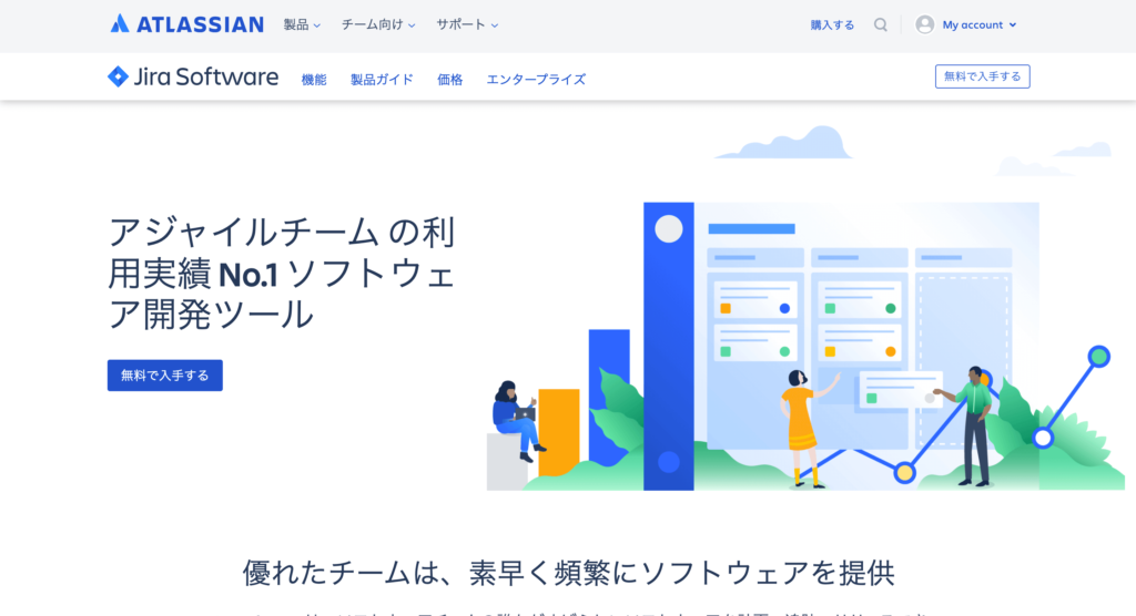 jiraSoftware公式サイトのトップページのスクリーンショット