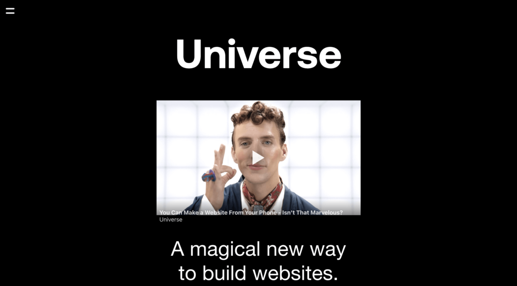 Universeの公式サイトトップページ画像
