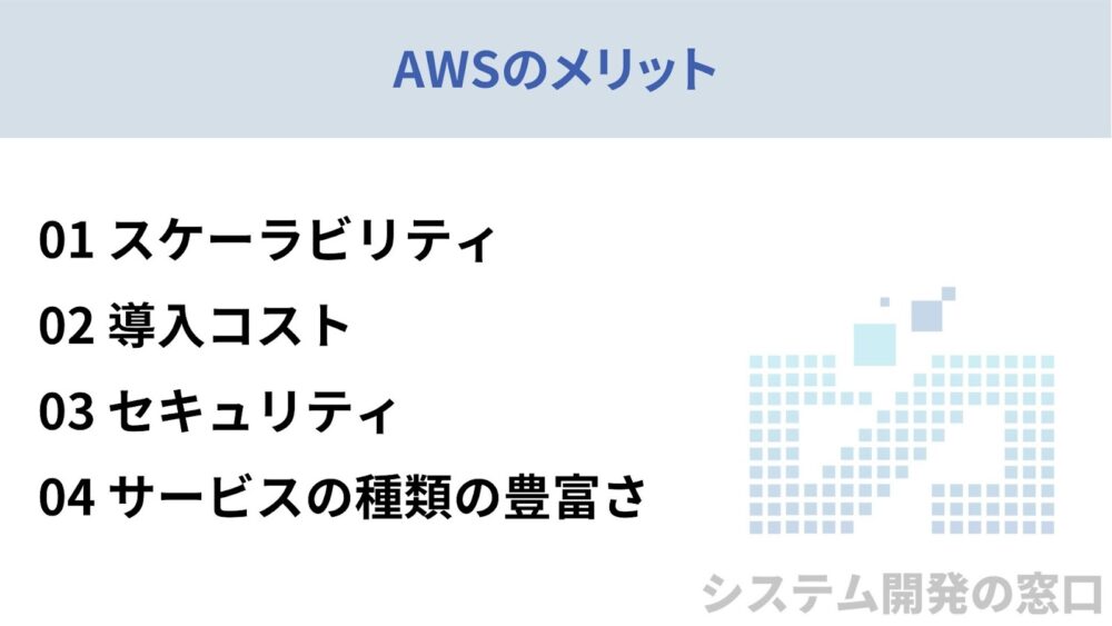 AWSのメリットを説明したスライド