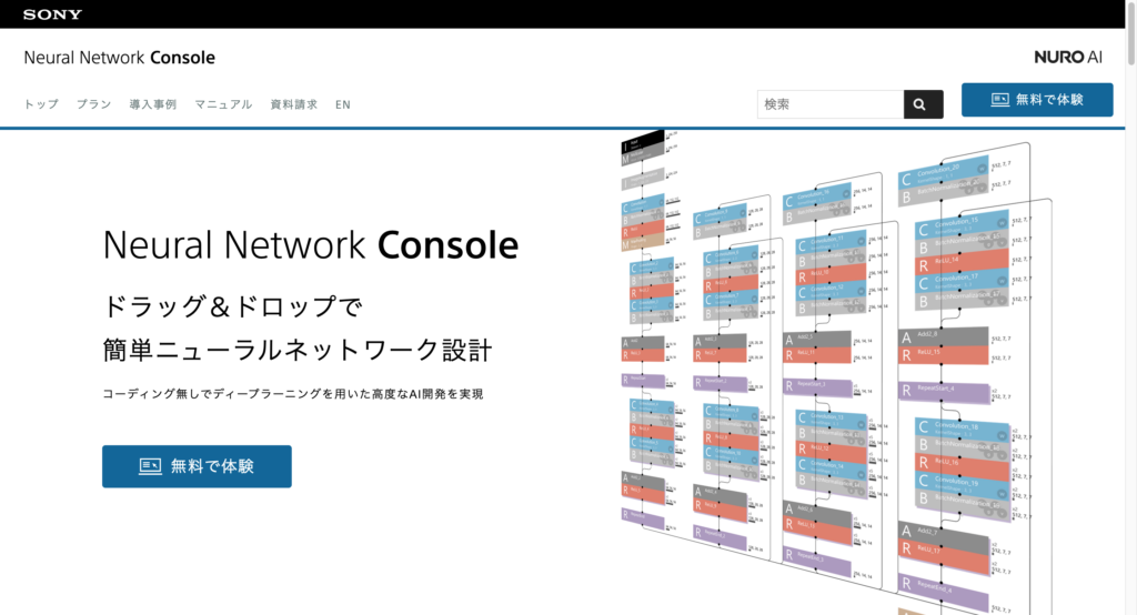 Neural Network Console公式サイトのスクリーンショット