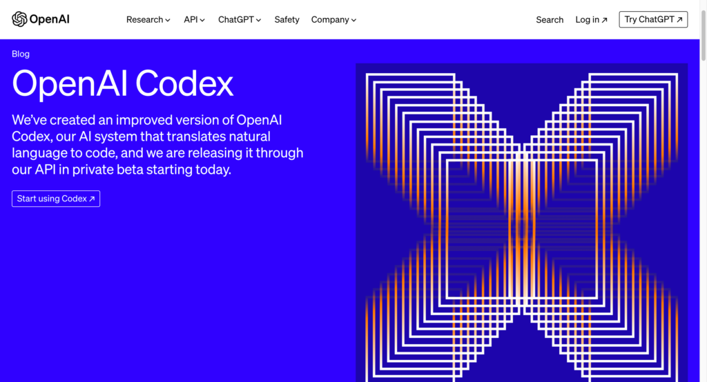 OpenAI Codex公式サイトのスクリーンショット